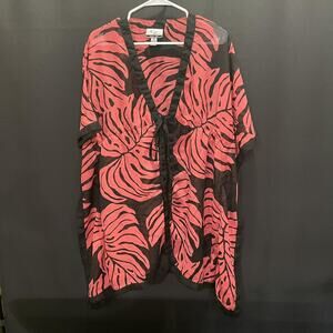 CZ Cover Up Womens M Black Floral Sheer Lightweight Short Sleeve Beachwear